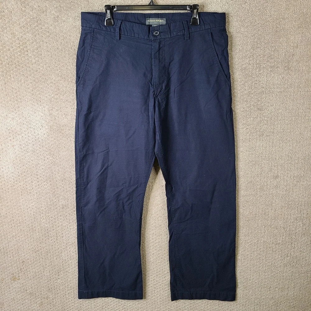 Banana Republic Pants Mens 36x30 Navy Blue Striped Chino Cotton Straight Casual